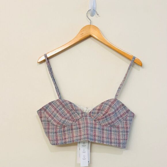 NEW Zara Tweed Boucle Knit Corset Crop Top Bralette Pink & Blue Metallic Medium - Picture 4 of 16